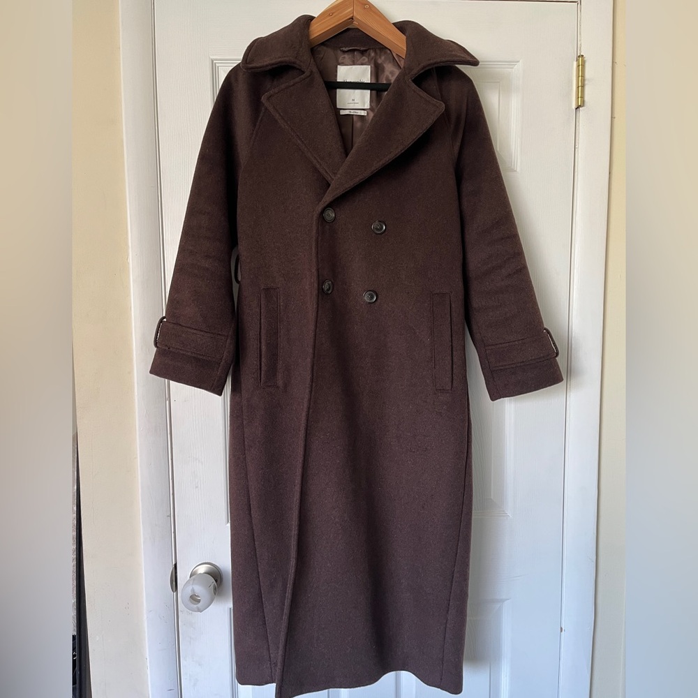Abercrombie & Fitch Womens Carrie Double-Breasted Wool-blend Coat - dark coffee